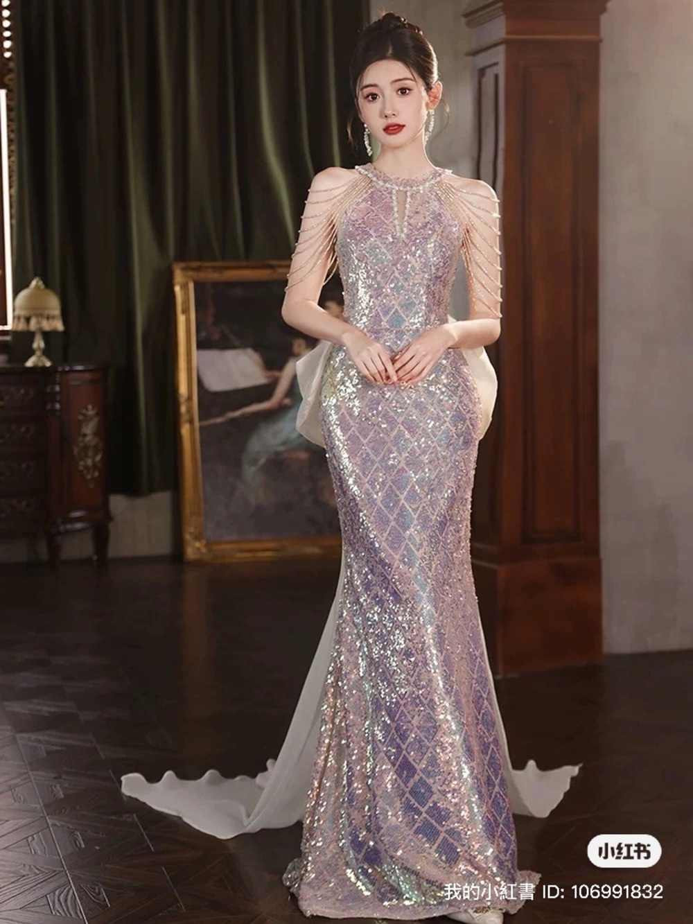 Iridescent Sequin Halter Gown